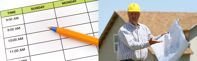 Schedule calendar and a frustrated contractor